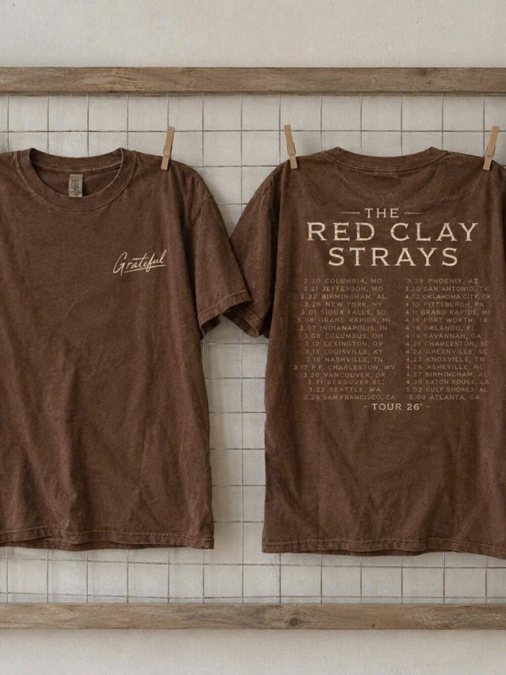 The Red Clay Strays Tour '26 Grateful Band Graphic T-Shirt Brown
